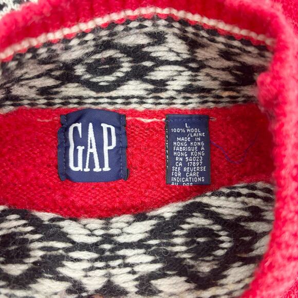 GAP Red 100% Wool - Fair Isle Nordic Ski Oversized Sweater - Vintage L - Picture 3 of 3